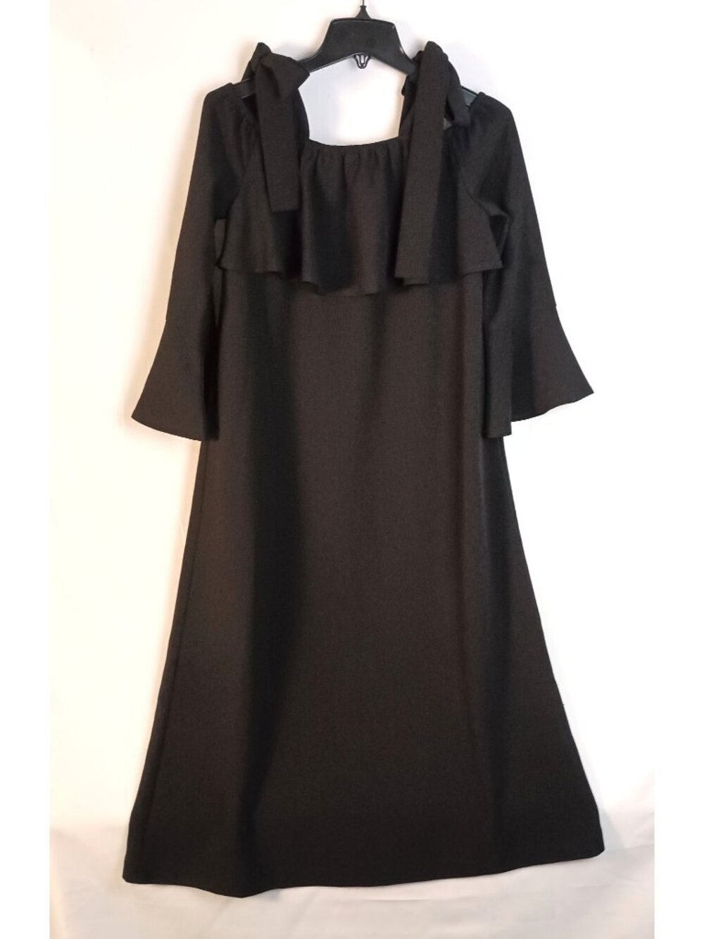 Ganni Clark Black Crepe Off Shoulder Dress Womens XS EU 34 Midi Elegant - Picture 2 of 6